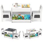 Goplus table enfant avec 2 chaises - plateau rversible et tableau noir - 2 botes de rangement amovible ...