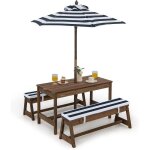 Goplus table enfant ext�rieur table pique - nique enfant avec parasol table jardin et banc en bois salon ...