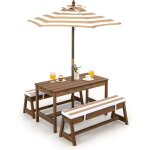 Goplus table enfant ext�rieur, table pique - nique enfant avec parasol, table jardin et banc en bois, ...