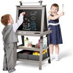 Goplus tableau enfant noir / blanc magn�tique 59x50x117cmchevalet double face avec rouleau de papier ...