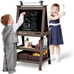 Goplus tableau enfant noir / blanc magntique 59x50x117cmchevalet double face avec rouleau de papier ...