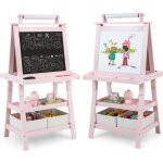 Goplus tableau enfant noir / blanc magntique 59x50x117cmchevalet double face avec rouleau de papier ...