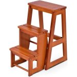 Goplus tabouret dechelle 3 marches tabouret d?escabeau pliable 3 etages fait en bois de pin