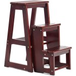 Goplus tabouret d?escabeau 3 marches en bois de pin57 x 39 x 65 cm tabouret dechelle pliable (brun)