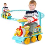 Goplus train porteur lectrique enfants avec musique / lumiretrain trotteur avec voies en ppavec stockage ...