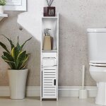 Gototop etag�re meuble colonne salle de bains blanche en plaque bois et plastique pour rangement et stockage ...