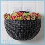 Gototop pot de fleurs mural 2 pcs imitation rotin tenture murale pot de plante demi - rond mural semi ...