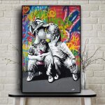 Graffiti street art abstrait fille baiser gar�on peinture sur toile imprime banksy pr�t � accrocher art ...