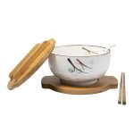 Grand bol asiatique soupe & nouilles - blanc - contenance : 1000 ml - cuillre et baguettes