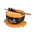 Grand bol asiatique soupe & nouilles - noir - contenance : 1000 ml - cuillre et baguettes