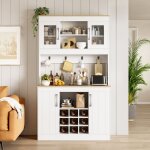 Grand buffet de cuisine 175 cm portes vitr�es casier � bouteilles et crochets armoire � provisions / ...