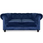 Grand canapé 2 places chesterfield velours bleu Grand canapé 2 places chesterfield velours bleu