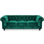 Grand canap 3 places chesterfield velours vert
