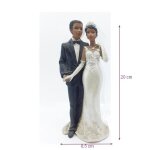 Figurine de mariage - unique - couple noir en rsine - 20 cm - robe blanche paillete - dcoration de ...