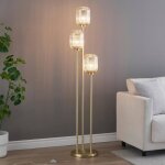 Grand lampadaire triple doré verres ambrés - rosalia Grand lampadaire triple doré verres ambrés - rosalia