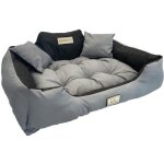 Grand lit pour chien et chat aio kingdog ext: 75x65 / int: 60x50cm - gris fonc - taille m - avec 2 coussins ...