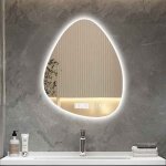 Grand miroir de salle de bain led 50x80 cm - fonctions anti - bu�e heure / temp�rature lumi�re 3 couleurs ...