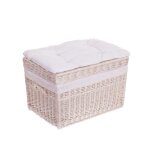 Grand panier - e - wicker24 - corbeille pouf banc avec coussin de sige - osier et coton - blanc et beige ...