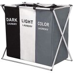 Grand panier  linge pliable 3 compartiments avec poigne 155l pour salle de bain chambre  coucher maison ...