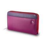 Grand portefeuille pour femme en cuir v�ritable color� fermeture �clair circulaire dudu fuchsia