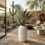 Grand pot de fleurs en b�ton 30x51cm style rustique vase haut de jardin pour salon et terrasse