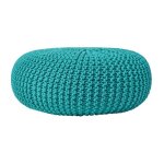 Grand pouf rond tress en tricot - vert turquoise - 70 x 23 cm