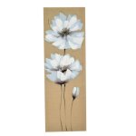 Grand tableau peint � la main cadre rectangle peinture sur toile beige 30x90cm fleurs blanches rapport ...