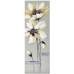Grand tableau peint � la main cadre rectangle peinture sur toile beige 30x90cm fleurs blanches rapport ...