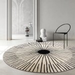 Tapis rond en coton peluche courte - amoune - moderne - rayures noires et blanches - 120cm