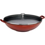 Wok - wadiga - 36 cm - fonte Émaillée rouge - couvercle en verre - 4l Wok - wadiga - 36 cm - fonte Émaillée rouge - couvercle en verre - 4l