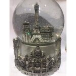 Grande boule de neige paris tour eiffel - hauteur 14cm - gris argent