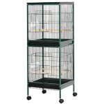 Grande cage � oiseaux sur pied double avec mangeoires perchoirs plateau amovible roulettes - dim. 515l ...