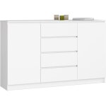 Grande commode pour le salon akord k160 blanche 160 cm 2 portes 4 tiroirs fa�ade blanche 4 �tag�res 160x40x99 ...