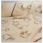 Grande couverture en laine marron douce fte motif mouton heureux 120x150 cm