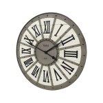 Grande horloge en mtal gris et beige avec chiffres romains dimensions l. 94 x l. 94 cm