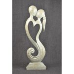 Grande statue couple enlac coeur h50cm en bois patine blanche
