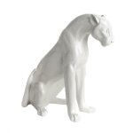 Grande statue de panthre en rsine position assise hauteur 47 centimtres. modle blanc pour dcoration ...