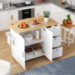 Grande table de cuisine mobile en ch�ne avec plan rabattable meuble multifonction � 3 tiroirs - adapt� ...