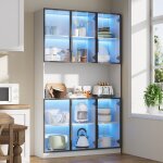 Grande vitrine led blanche 120x34x200 cm armoire de rangement avec 6 portes en verre et �clairage led ...