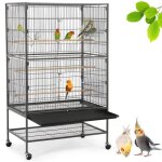 Grande cage � oiseaux yaheetech 79x518x132 cm noir avec support roulant et �tag�re