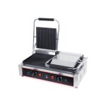 Grill contact �lectrique panini double 3. 6 kw - plaques sup rainur�es inf lisse - 230v