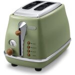 Grille pain - delonghi - icona vintage - 2 tranches - 6 positions - vert olive / chocolat
