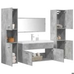 Gris ensemble de meubles de salle de bain 5 pi�ces sarazyj armoire wc moderne gris b�ton e1303