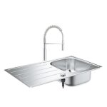 Grohe evier inox 86x50 cm + mitigeur de cuisine get chrome avec douchette