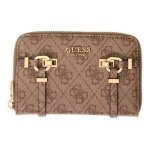 Guess porte - monnaie brun clair marron pour femme - leona logo slg zip around wallet m latte logo 336813 ...