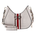 Guess sac � �paule bandouli�re cr�me marron pour femme - nelka top zip crossbody stone 256202