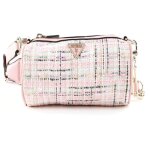 Guess sac  paule bandoulire rose blanc pour femme - manhattan crossbody barrel pink tweed 129326