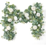 Guirlandes de fleurs artificielles - mhy� - lot de 2 - 3. 6 m - eucalyptus - fleurs blanches - 4 pivoines ...