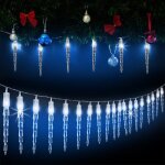Guirlande lumineuse 80 led nol bleu stalactites lumire dco