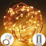 Guirlande lumineuse led  pile - fil cuivre - 100 led - 10m - tlcommande - blanche chaud